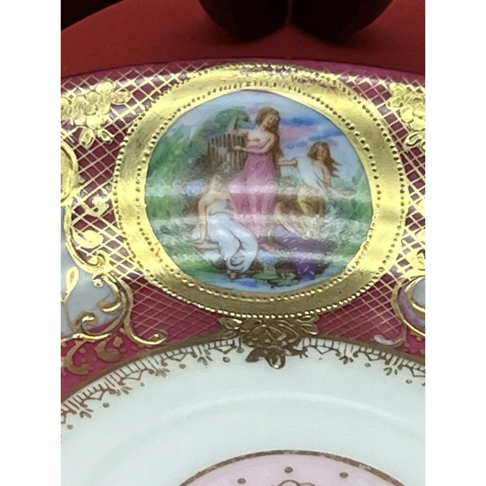 Hand Painted Chubu China Occupied Japan Porcelain Cup & Saucer Raised Gold Trim